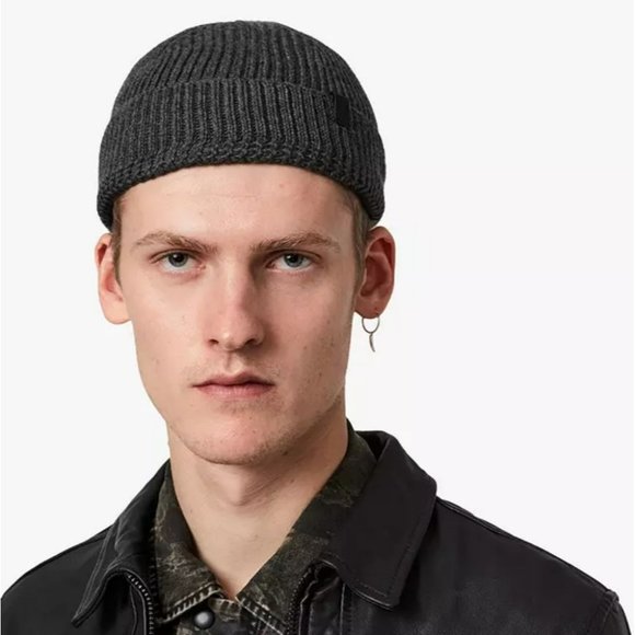 All Saints Other - AllSaints Unisex Merino Wool Blend Knit Charcoal Grey Rib Mix Beanie Size OS